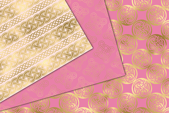 Pink and Gold Celtic Digital Paper in Patterns - product preview 1