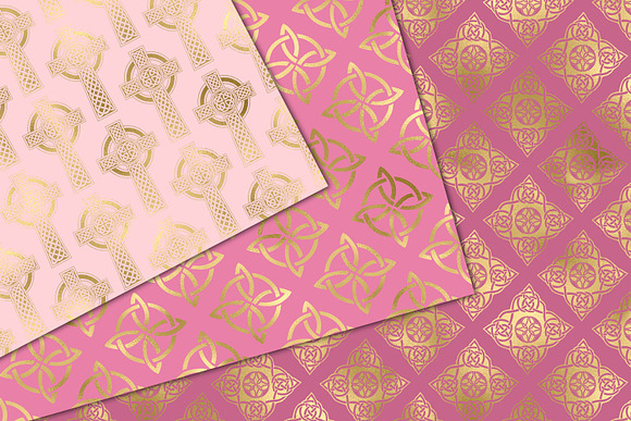 Pink and Gold Celtic Digital Paper in Patterns - product preview 2