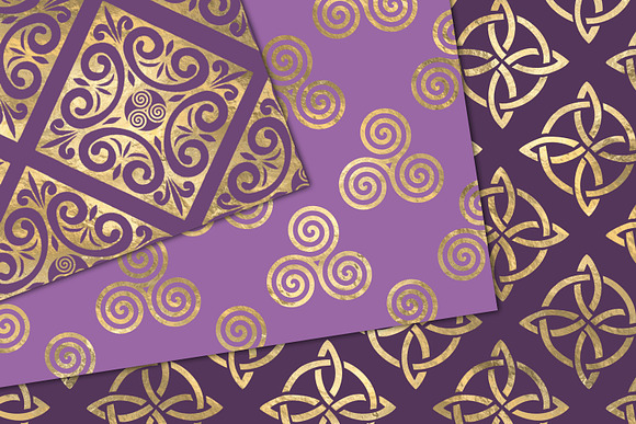 Purple and Gold Celtic Digital Paper in Patterns - product preview 1