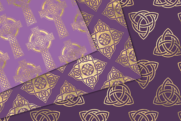 Purple and Gold Celtic Digital Paper in Patterns - product preview 2