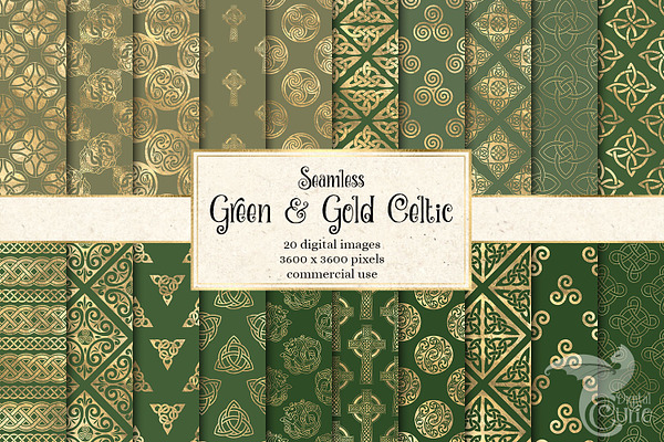 Green & Gold Celtic Digital Paper