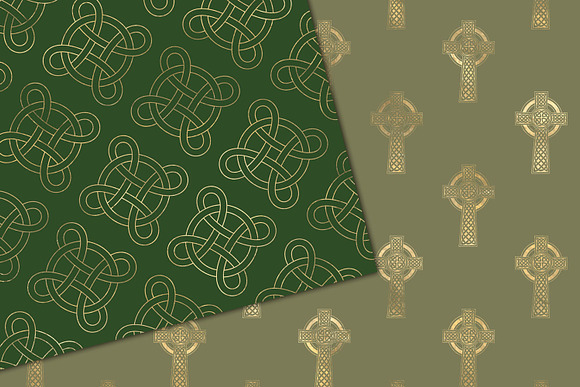 Green & Gold Celtic Digital Paper in Patterns - product preview 1