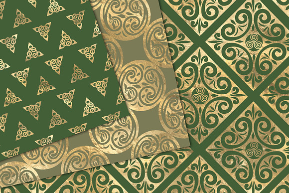 Green & Gold Celtic Digital Paper in Patterns - product preview 2