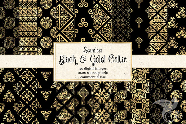 Black and Gold Celtic Digital Paper