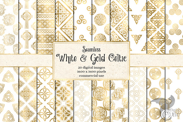 White & Gold Celtic Digital Paper