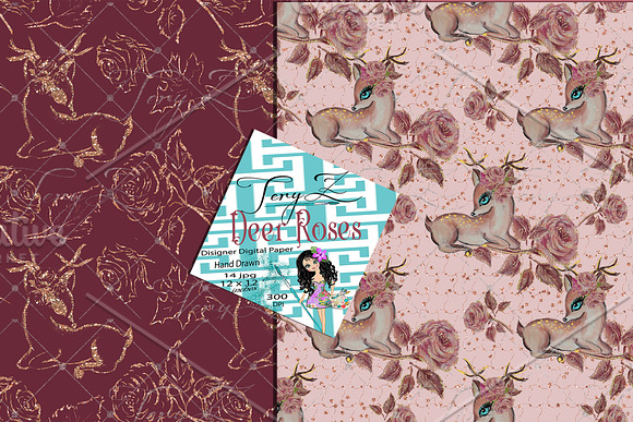 Deer Roses Pattern Pastel floral in Patterns - product preview 4