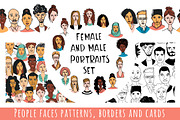 Diverse women's men's portraits set