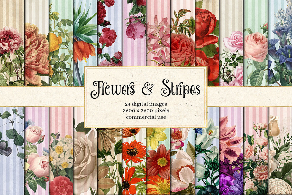 Flowers and Stripes Digital Paper in Textures - product preview 8