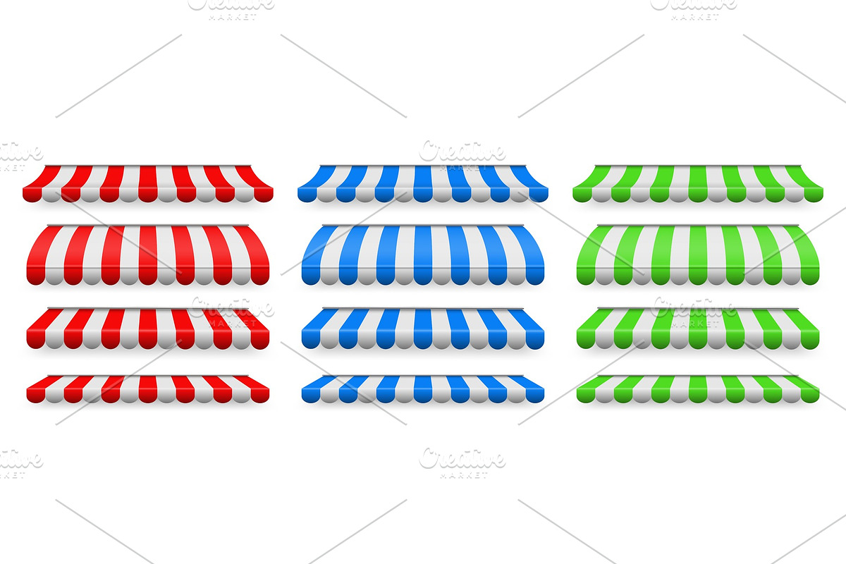 Colored striped awnings set for shop in Illustrations - product preview 8