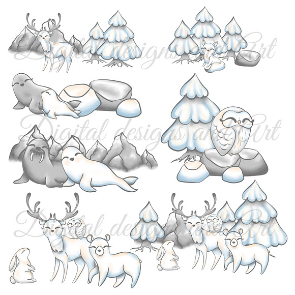 Winter animals clipart in Illustrations - product preview 1