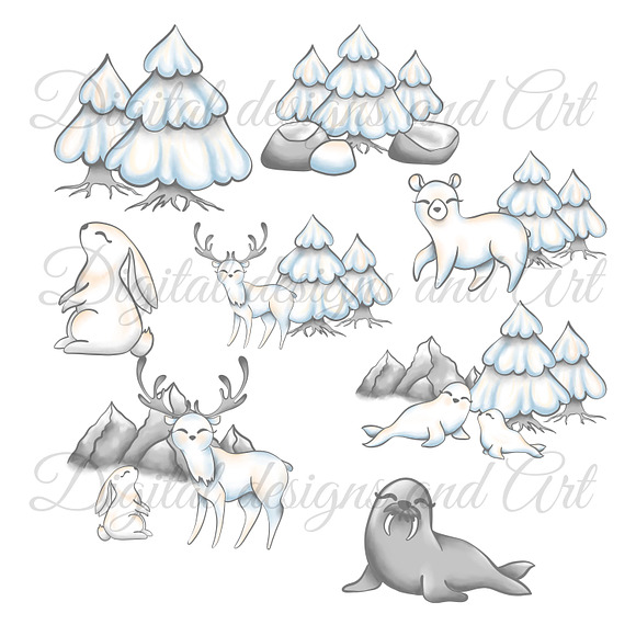 Winter animals clipart in Illustrations - product preview 2