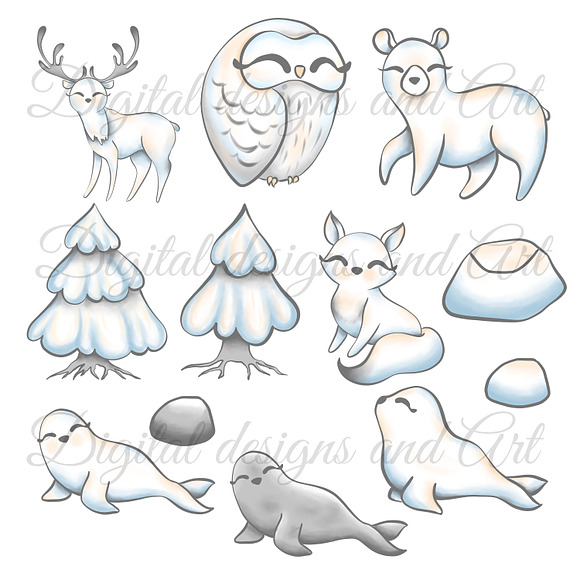 Winter animals clipart in Illustrations - product preview 3