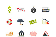 Financial crisis symbols flat icons