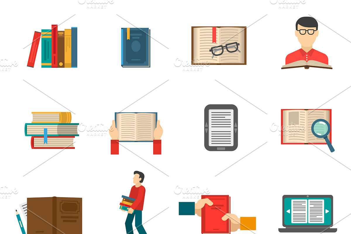 Library flat icons set in Icons - product preview 8