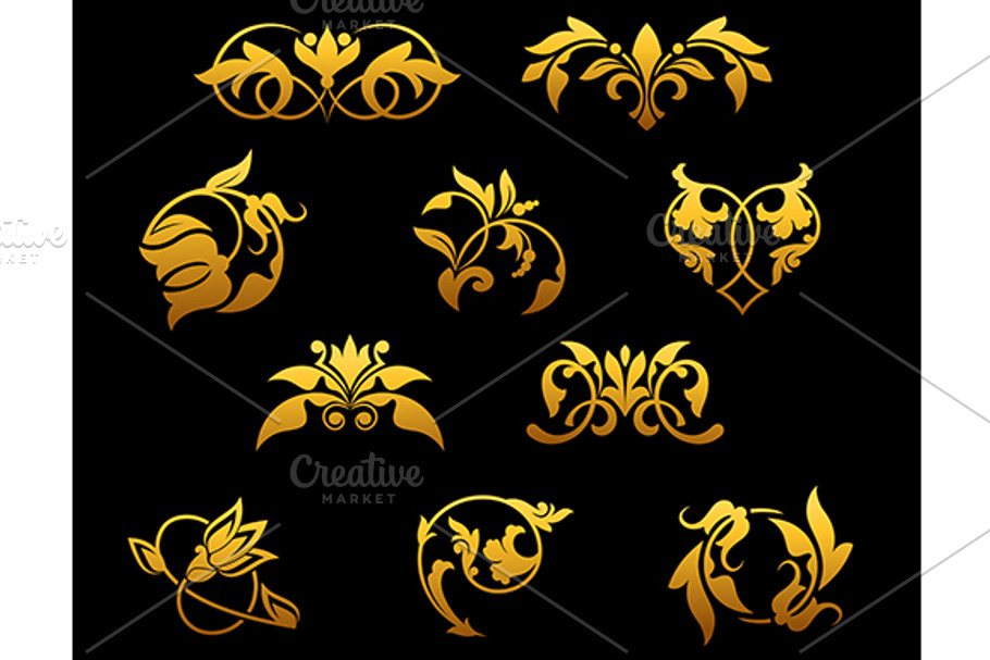 Vintage golden flowers in Graphics - product preview 8