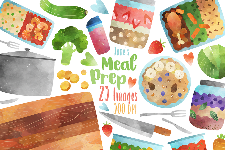 Watercolor Meal Prep Clipart
