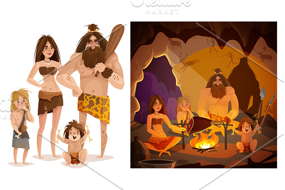 Caveman Cartoon Set in Illustrations - product preview 1
