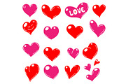 Set of red hearts icons. Vector