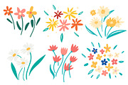 Hand drawn colorful blooming flowers