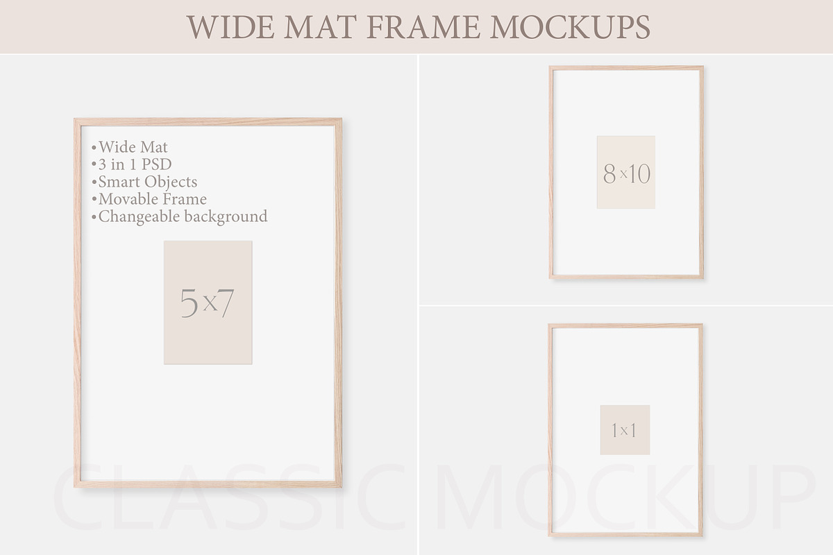 3 in 1 Wide Mat Frame Mockups, PSD in Print Mockups - product preview 8