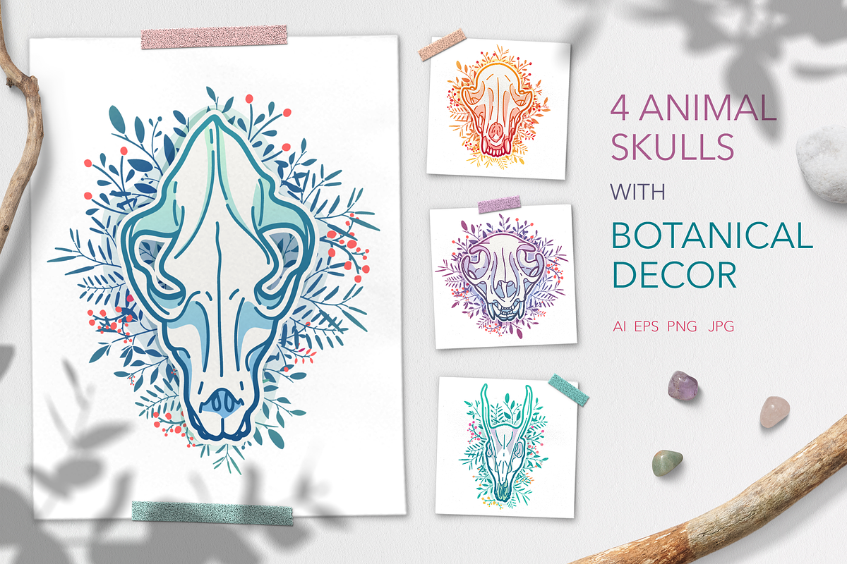 Animal skulls with botanical decor in Illustrations - product preview 8