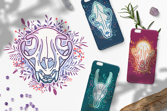 Animal skulls with botanical decor in Illustrations - product preview 1