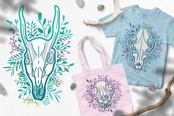 Animal skulls with botanical decor in Illustrations - product preview 2