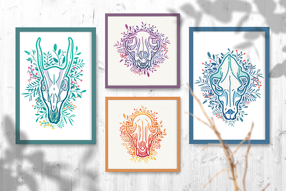 Animal skulls with botanical decor in Illustrations - product preview 3