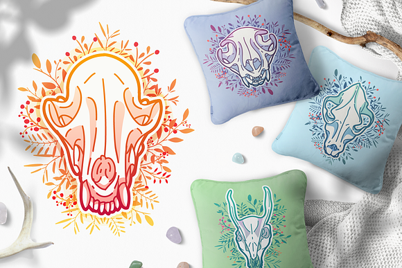 Animal skulls with botanical decor in Illustrations - product preview 5