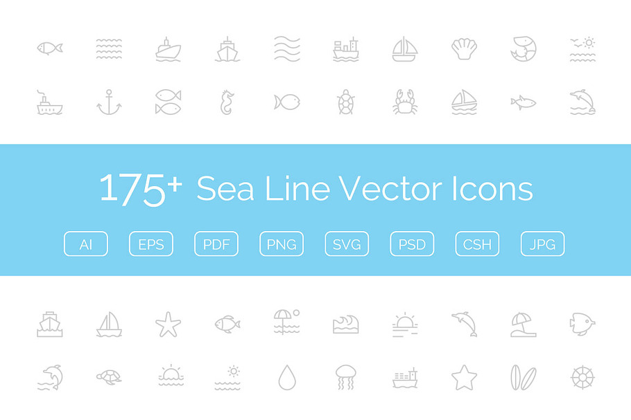 175+ Sea Line Vector Icons
