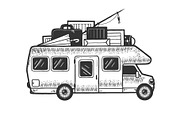 Camper van vehicle sketch engraving