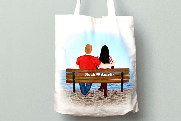Couple on the bench Custom Couples in Illustrations - product preview 7