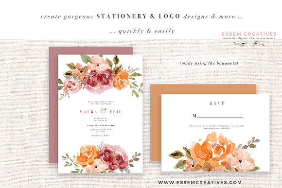 Orange Pink Fall Watercolor Flowers in Illustrations - product preview 1
