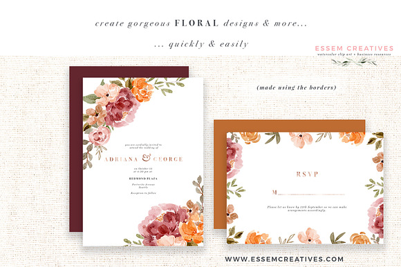 Orange Pink Fall Watercolor Flowers in Illustrations - product preview 4