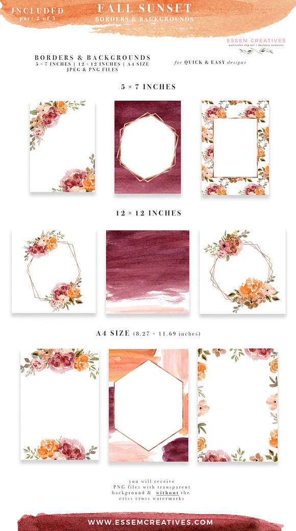 Orange Pink Fall Watercolor Flowers in Illustrations - product preview 6