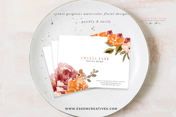 Orange Pink Fall Watercolor Flowers in Illustrations - product preview 7