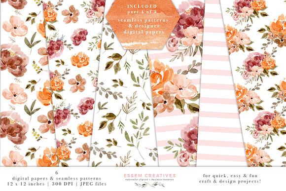 Orange Pink Fall Watercolor Flowers in Illustrations - product preview 9