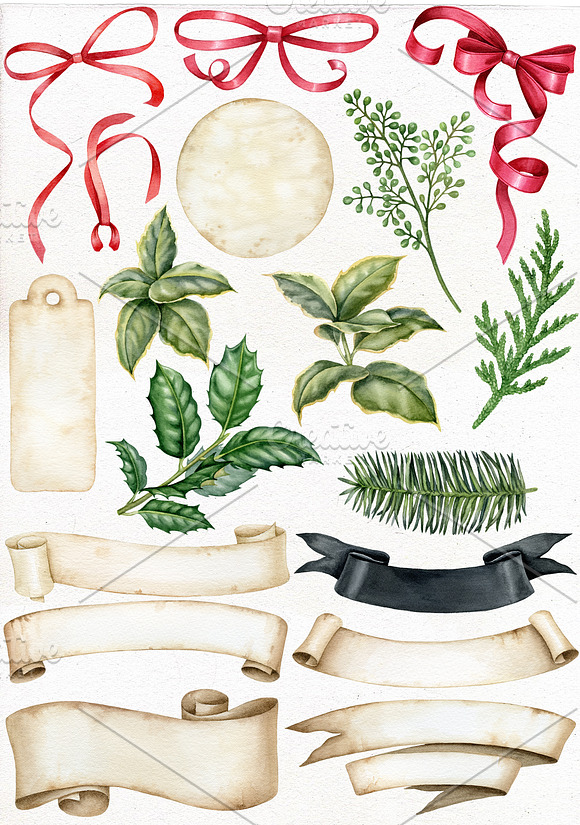 Watercolor Christmas vintage clipart in Illustrations - product preview 1