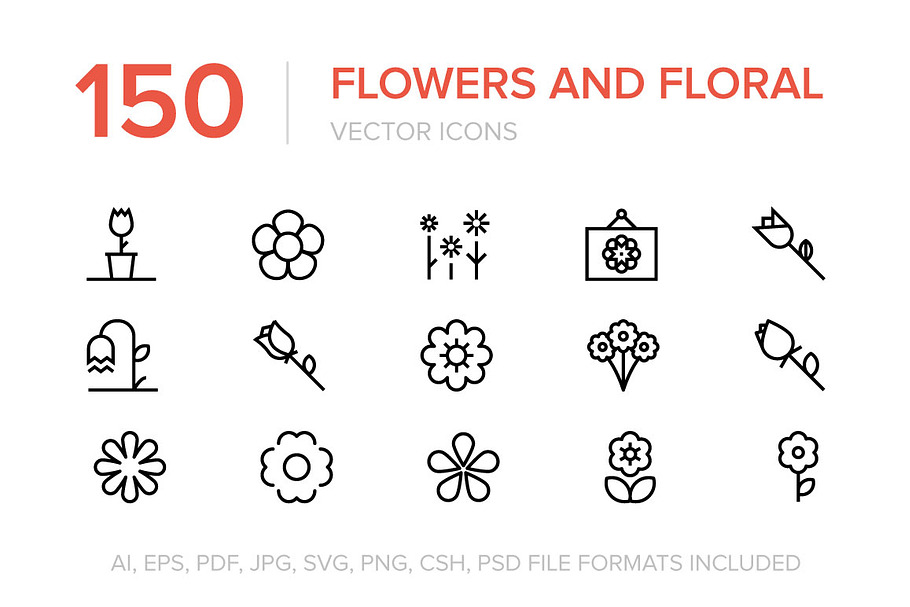 150 Flowers and Floral Vector Icons