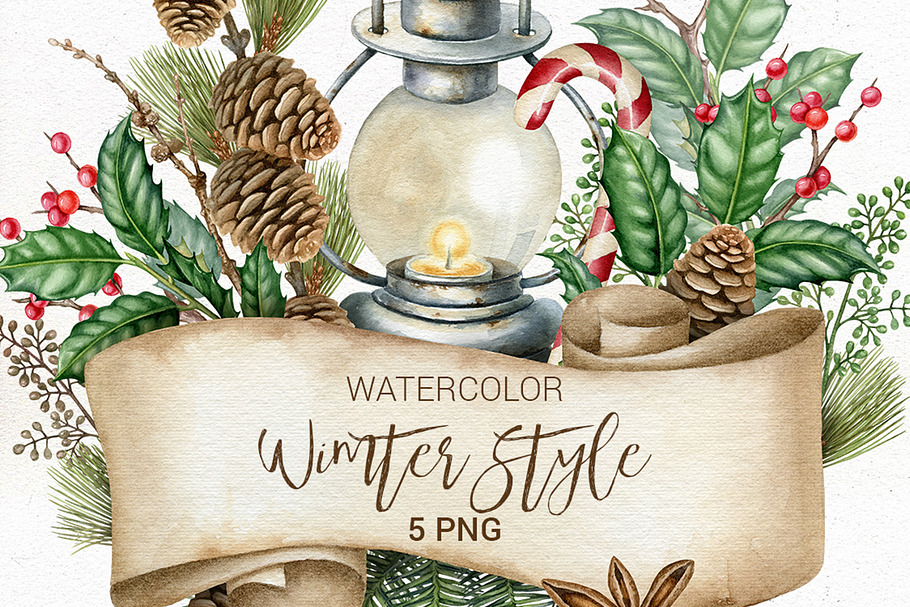 Watercolor Christmas clipart.