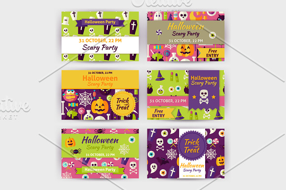 Halloween Flat Vector Invitations in Postcard Templates - product preview 1
