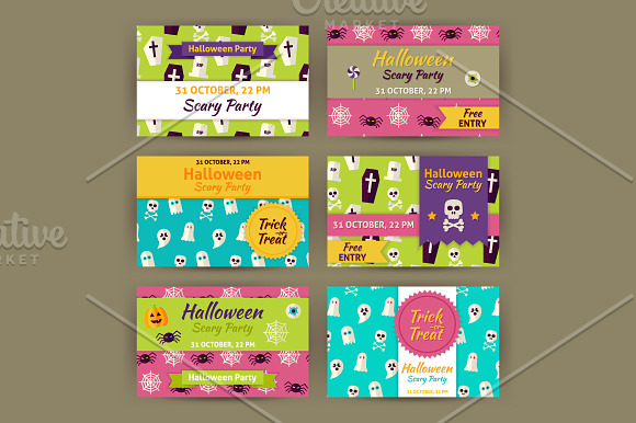 Halloween Flat Vector Invitations in Postcard Templates - product preview 4