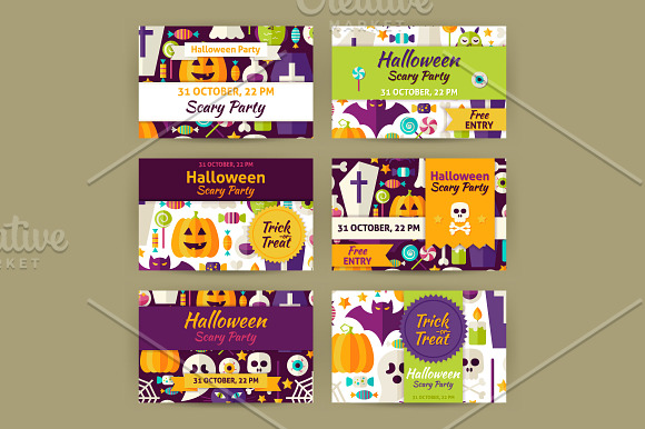 Halloween Flat Vector Invitations in Postcard Templates - product preview 5