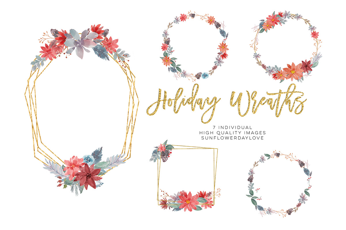Christmas watercolor wreath in Illustrations - product preview 8