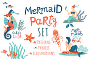 Mermaid Party Set: patterns, quotes
