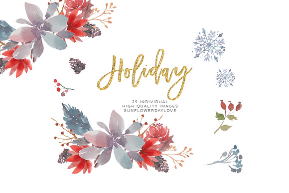 Watercolor Holly Clipart in Illustrations - product preview 1