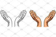 Two Praying Hands. Vector engraving
