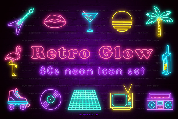 Retro Glow 80s Neon Icon Set