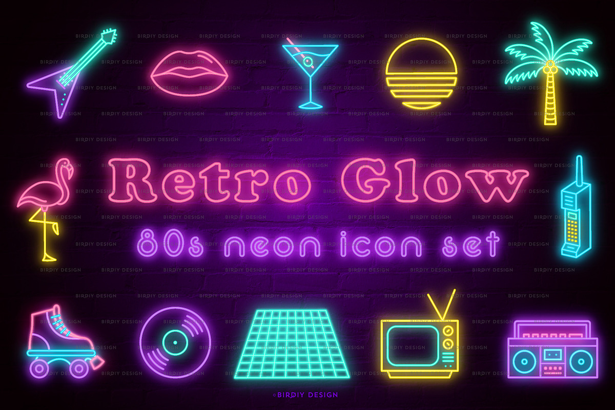 Retro Glow 80s Neon Icon Set in Neon Icons - product preview 8