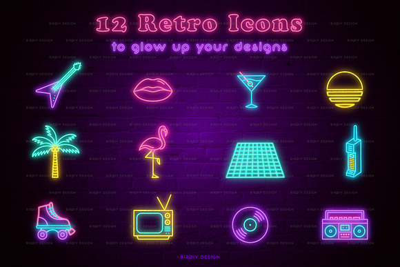 Retro Glow 80s Neon Icon Set in Neon Icons - product preview 1